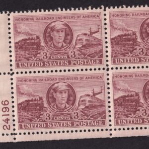 Scott #993 Casey Jones Railroad Engineer Plate Block of 4 Stamps MNH P#24196 UL