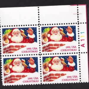 Scott #2579 Christmas Santa in Chimney Plate Block of 4 Stamps - MNH UR Side