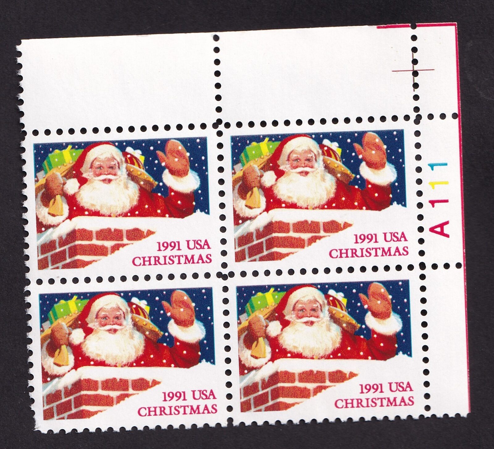 Scott #2579 Christmas Santa in Chimney Plate Block of 4 Stamps - MNH UR Side