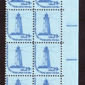 Scott #1605 Sandy Hook Lighthouse Plate Block of 20 Stamps - MNH P#38485 UR