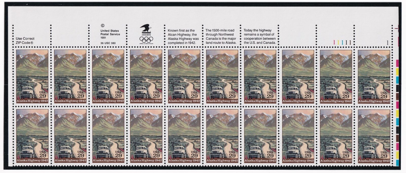 Scott #2635 Alaska Highway Plate Block of 20 stamps - MNH UR in mount