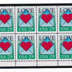 Scott #2618 Heart in Envelope Plate Block of 20 Stamps MNH P#U22223 LR in mount