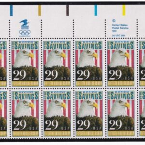 Scott #2534 US SAVINGS BONDS 29c Plate Block of 20 Stamps - MNH UL in mount