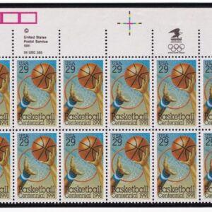 Scott #2560 Basketball Hoops Plate Block of 20 Stamps - MNH UR in mount