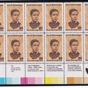 Scott #2567 Jan Matzeliger Black Heritage Plate Block of 20 Stamps MNH LR mount