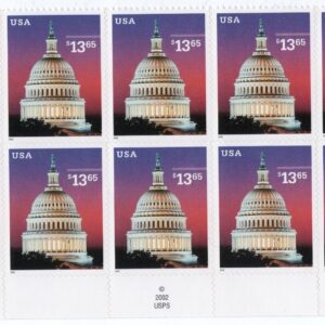 Scott #3648 $13.65 Capitol Dome at Dusk Half Sheet of 10 Stamps MNH Bottom PC#6