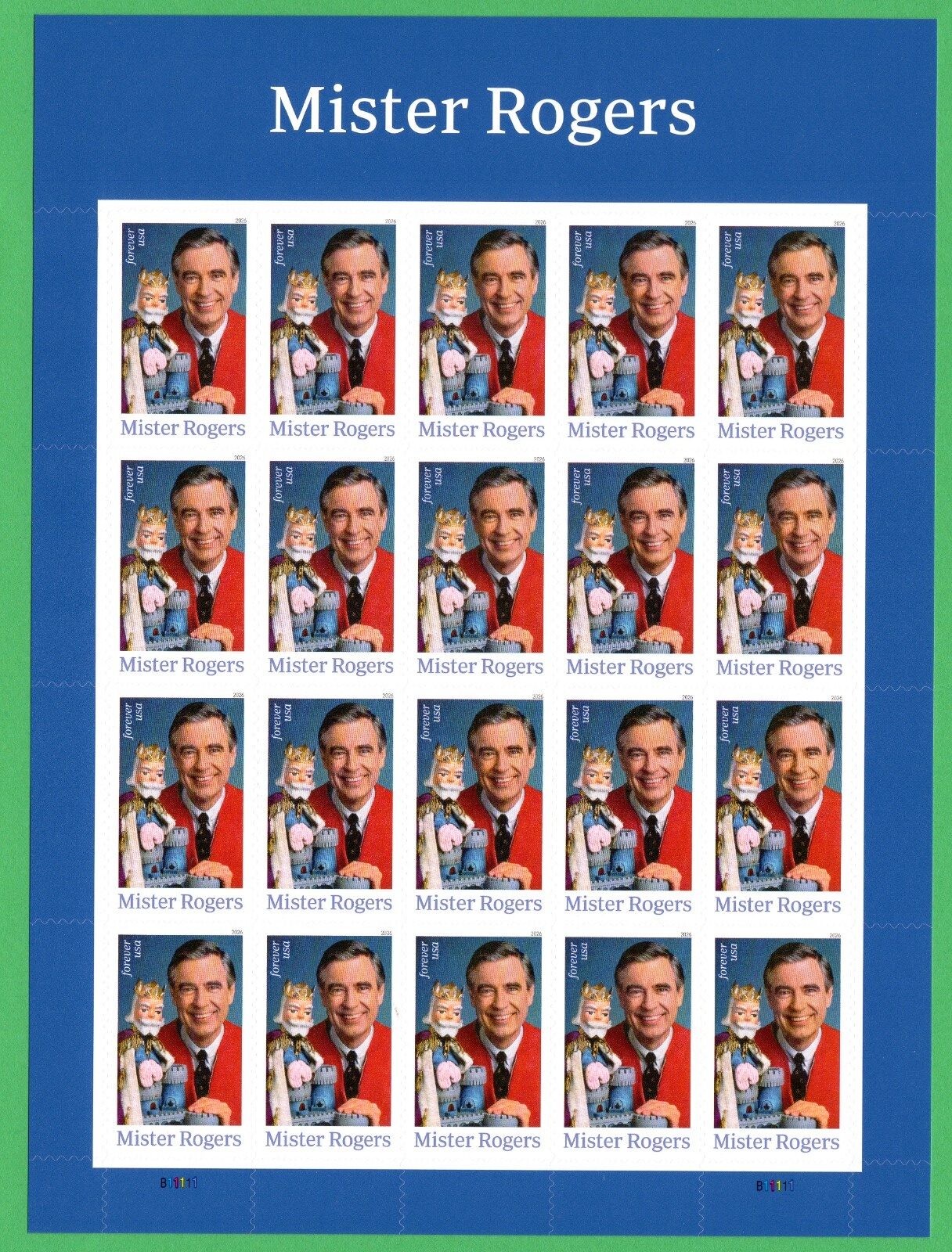 Scott #6097 Mister Rogers 2026 Contest Sheet of 20 Forever Stamps MNH In Stock