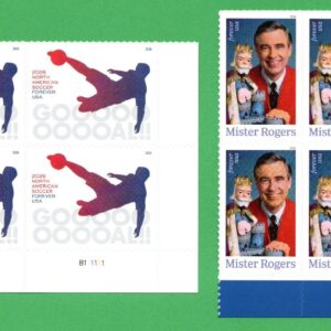 Scott #6105-6097 Mister Rogers & Soccer Plate Block of 4 Forever Stamps - MNH LR