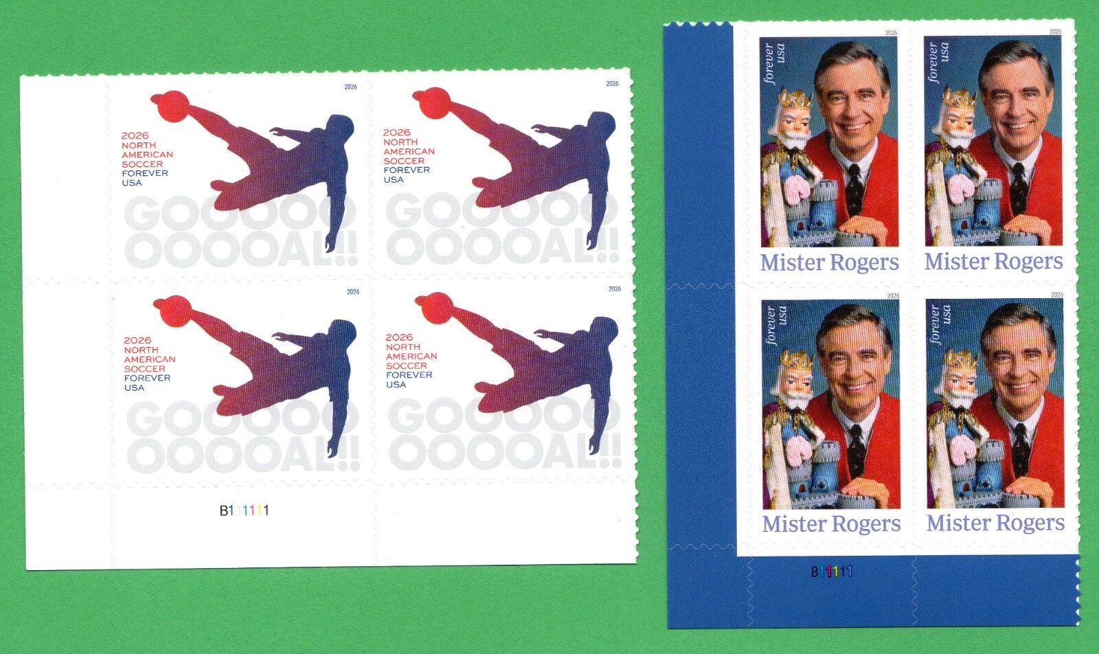 Scott #6105-6097 Mister Rogers & Soccer Plate Block of 4 Forever Stamps - MNH LL