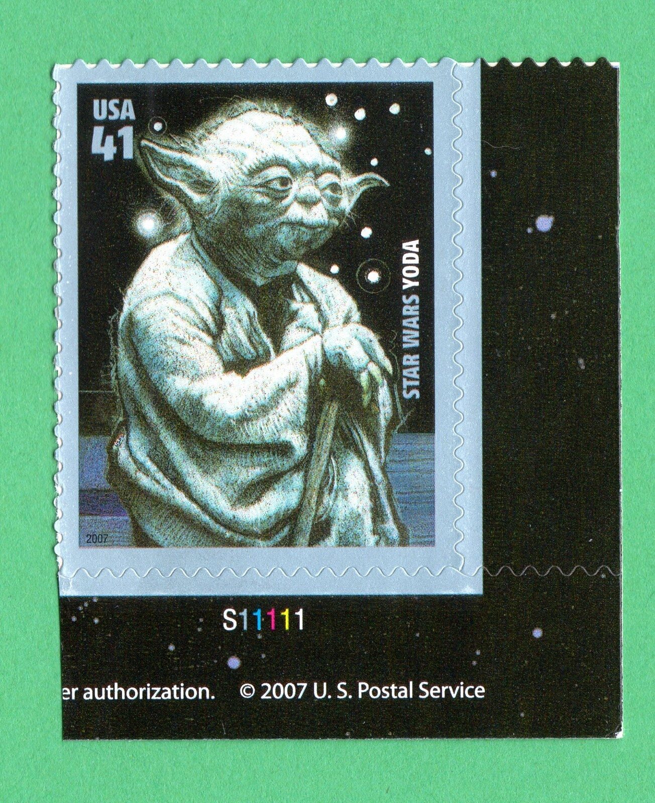 Scott #4205 Star Wars - Yoda Plate # Single Stamp - MNH LR