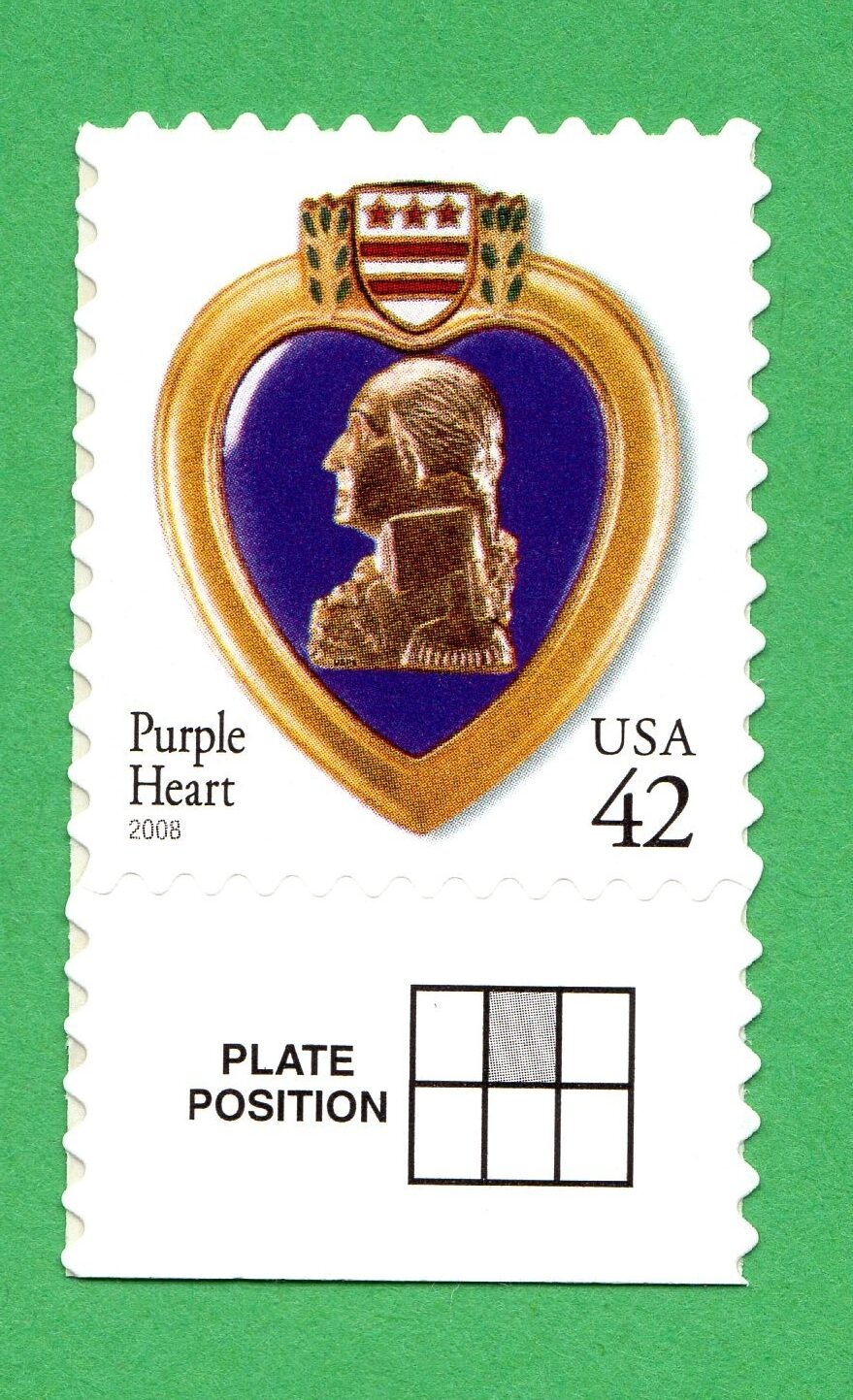 Scott #4264 Purple Heart Veterans Single Stamp - MNH w/Plate Position