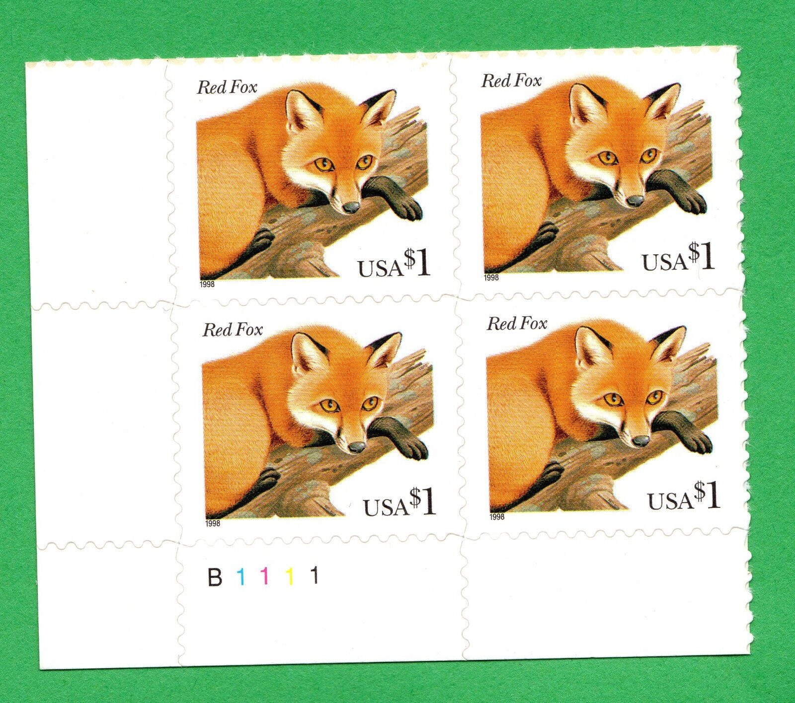 Scott #3036a Red Fox Plate Block of 4 Stamps - MNH P#B1111 LL #2