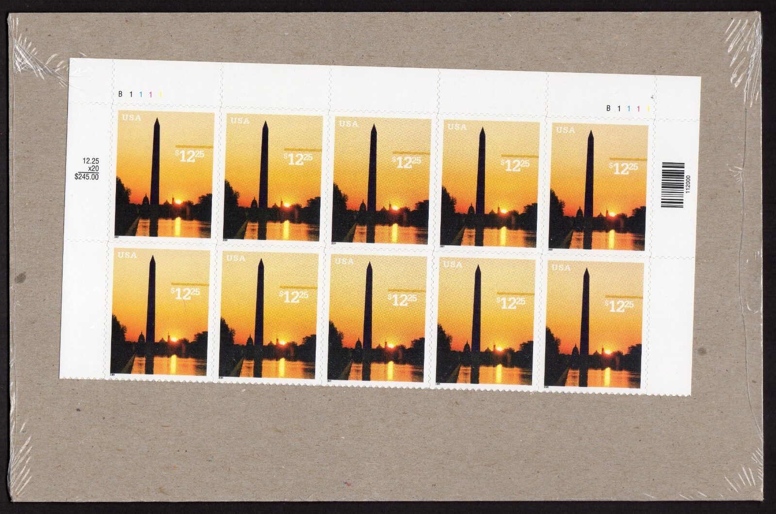 Scott #3473 Washington Monument Express Mail Plate Block of 10 Stamps - Sealed