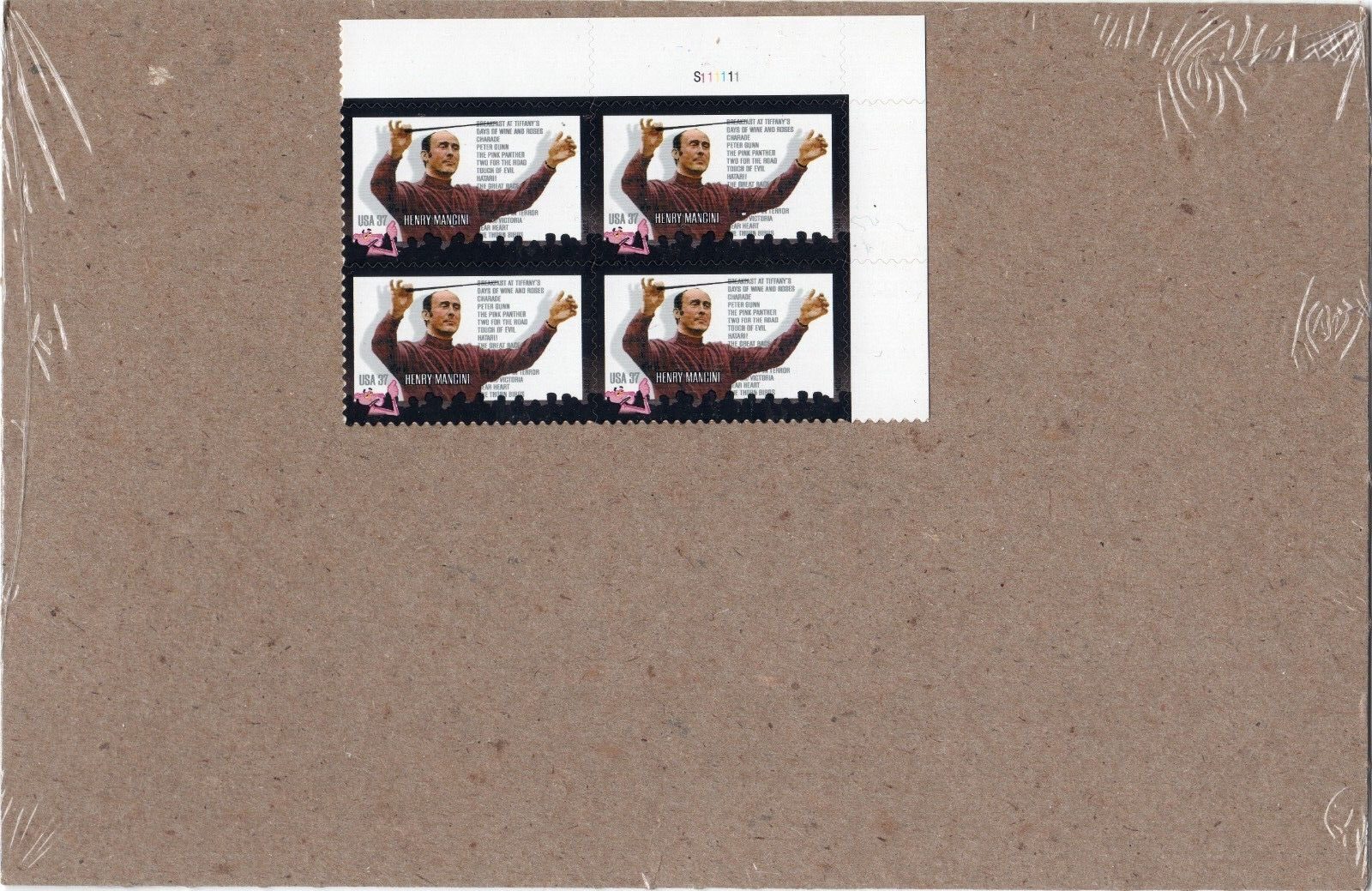 Scott #3839 Henry Mancini (Pink Panther) Plate Block of 4 Stamps - Sealed