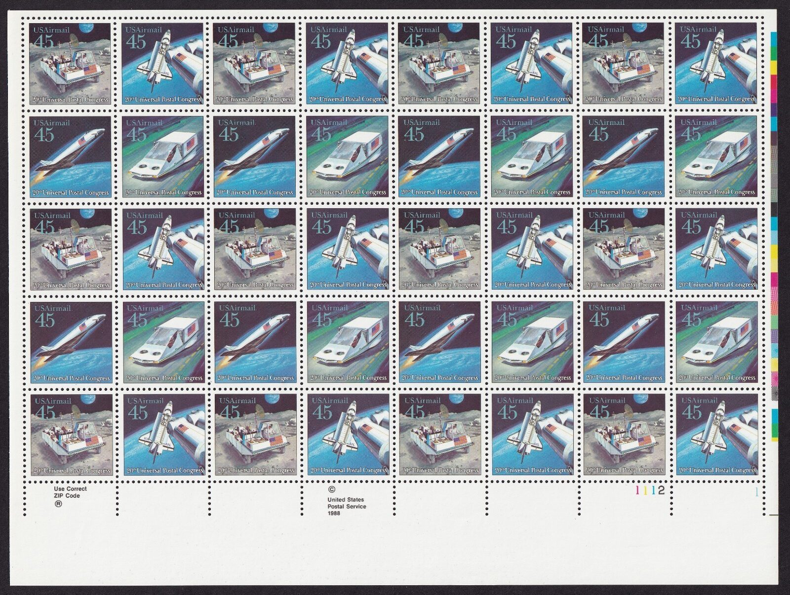 Scott #c125a Futuristic Mail Delivery Airmail Sheet of 40 Stamps MNH P#1112-1 LR