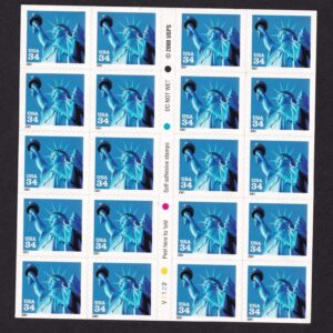 Scott #3485b Statue of Liberty blue Booklet Of 20 Stamps - MNH P#V2122