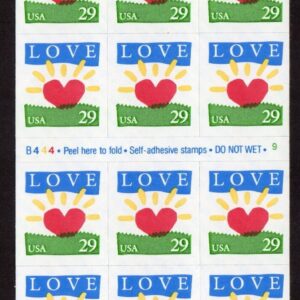 Scott #2813a Love Heart Sun Booklet of 18 Stamps - MNH P#B444-9
