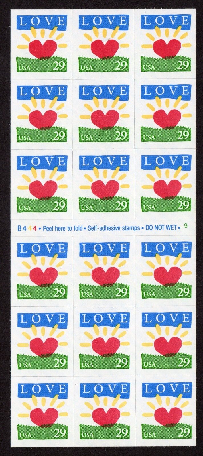 Scott #2813a Love Heart Sun Booklet of 18 Stamps - MNH P#B444-9