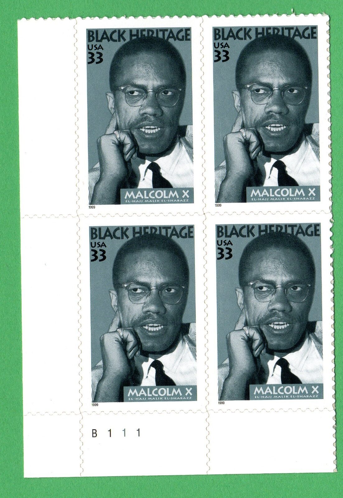 Scott #3273 Malcolm X Black Heritage Plate Block of 4 Stamps - MNH LL