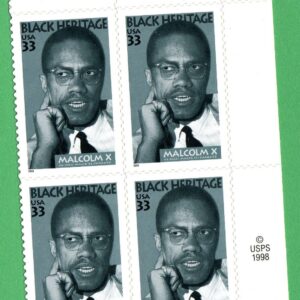 Scott #3273 Malcolm X Black Heritage Plate Block of 4 Stamps - MNH UR