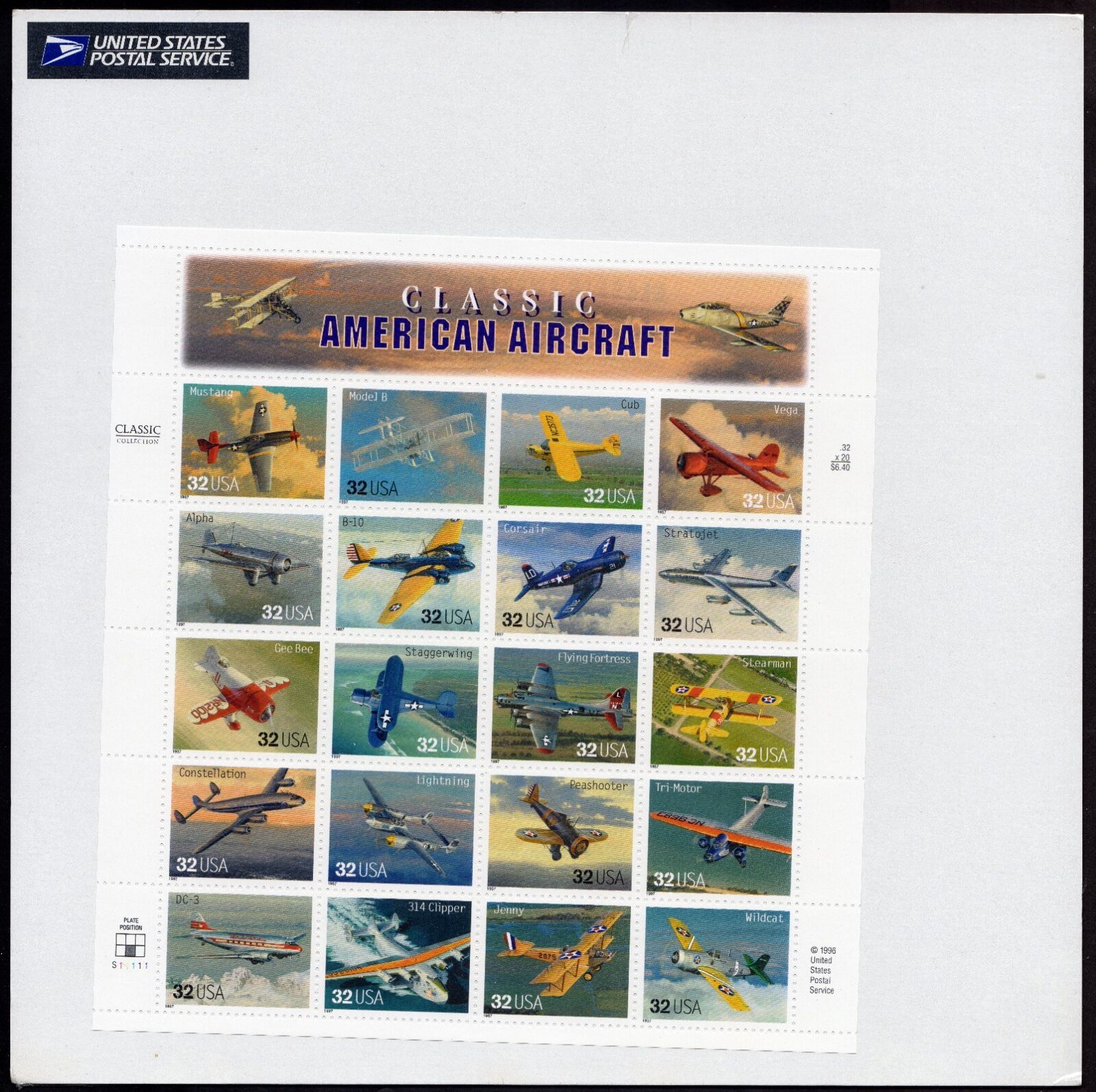 Scott #3142 Classic American Aircraft Sheet of 20 Stamps - Sealed Item #559746