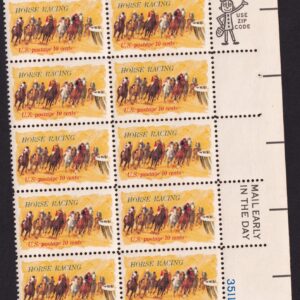 Scott #1528 Horse Racing (Kentucky Derby) Zip Mail Early Block of 10 Stamps MNH