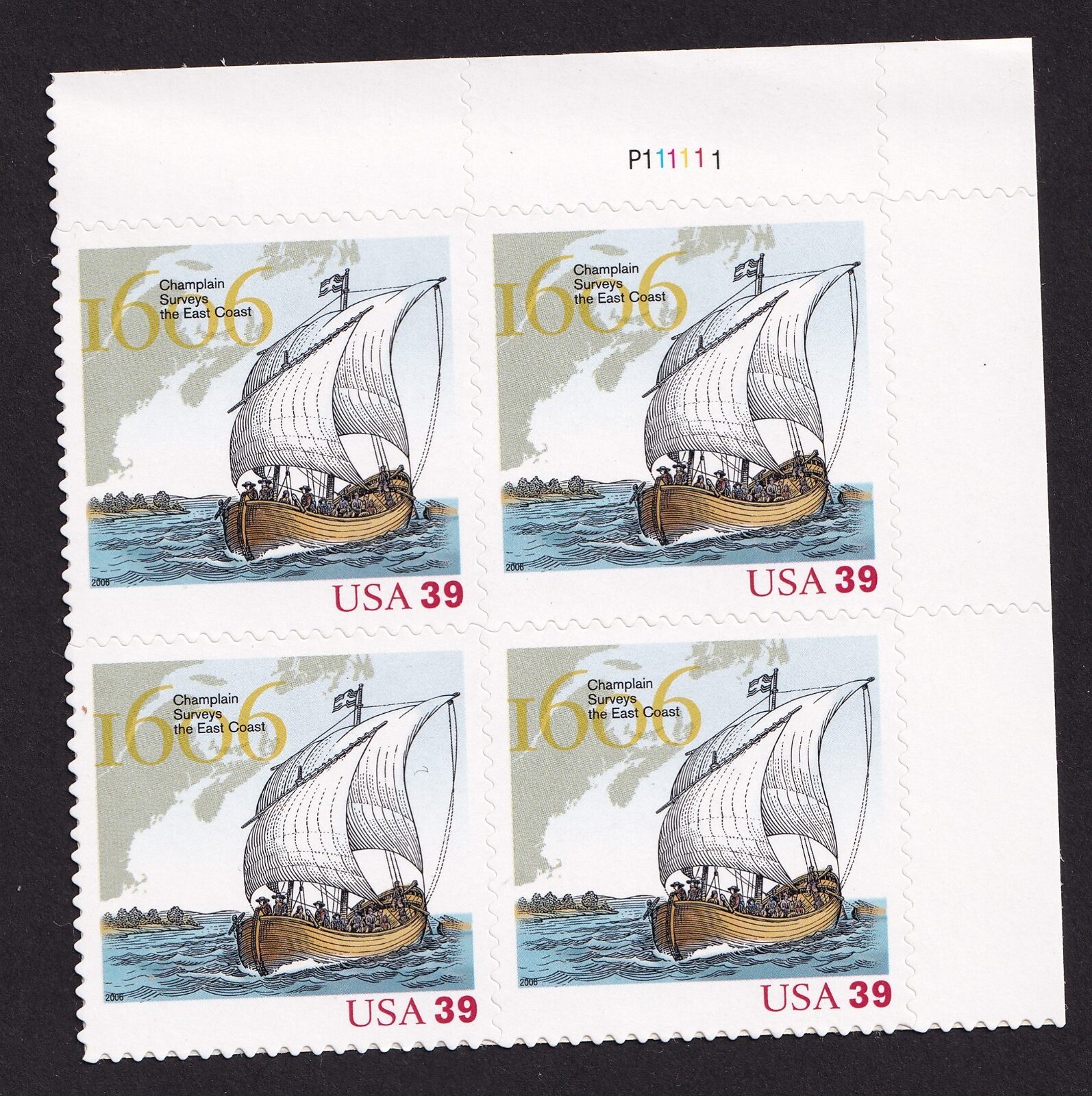 Scott #4073 Samuel de Champlain (French Explorer) Plate Block of 4 Stamps MNH UR