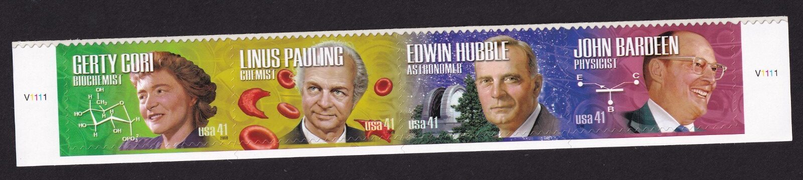 Scott #4227a (4224-27) American Scientists Plate Strip of 4 Stamps - MNH Bottom