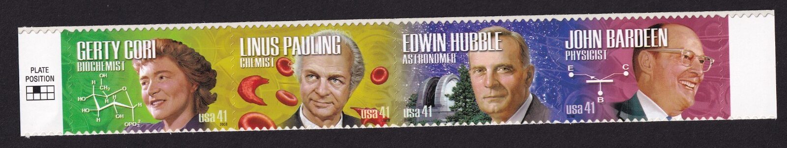 Scott #4227a (4224-27) American Scientists Strip of 4 Stamps - MNH w/Plate Pos