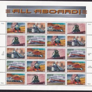 Scott #3337a (3333-3337) All Aboard! Trains Sheet of 20 Stamps - MNH P#3333