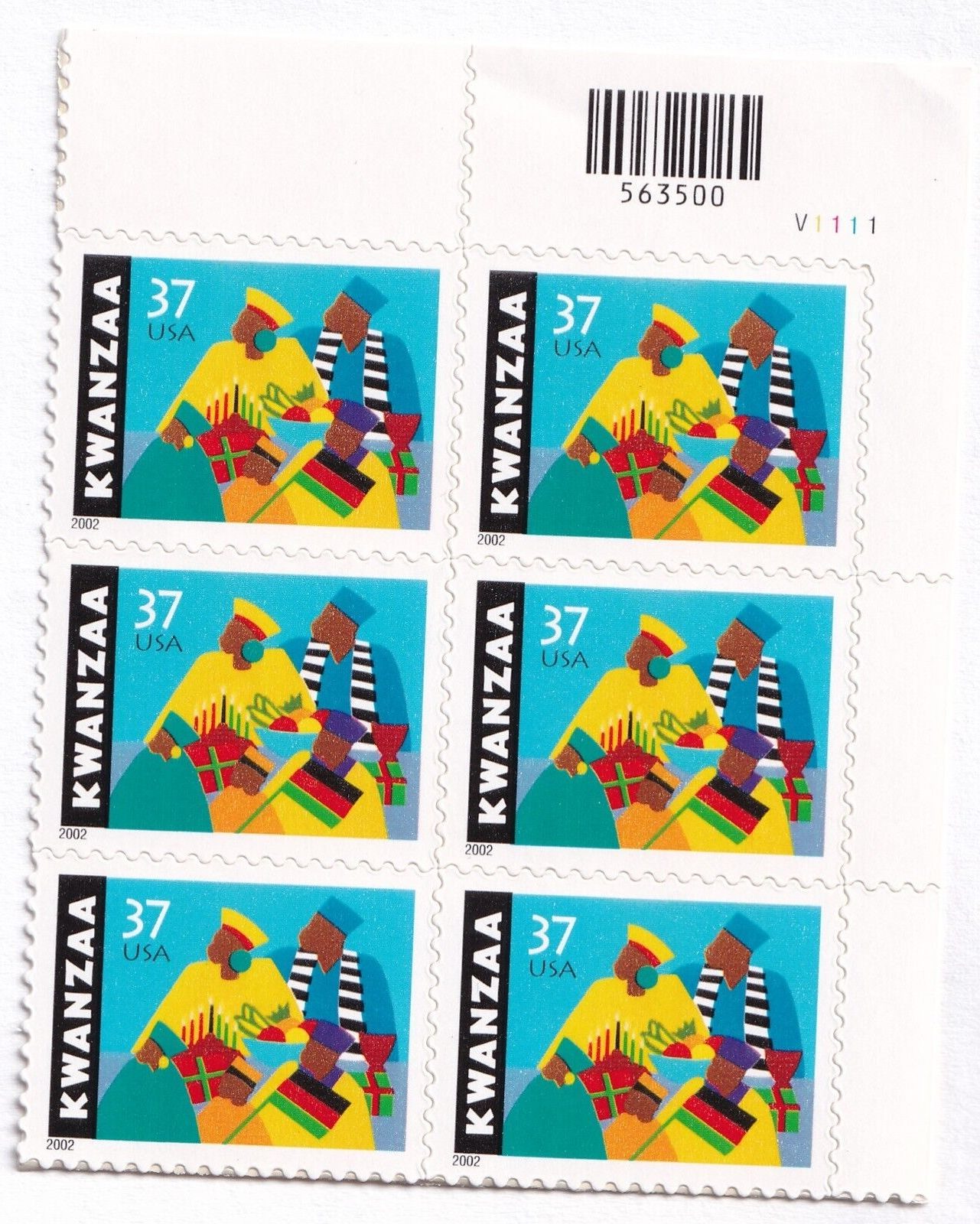 Scott #3673 Kwanzaa Plate Block of 6 Stamps - MNH (UR)