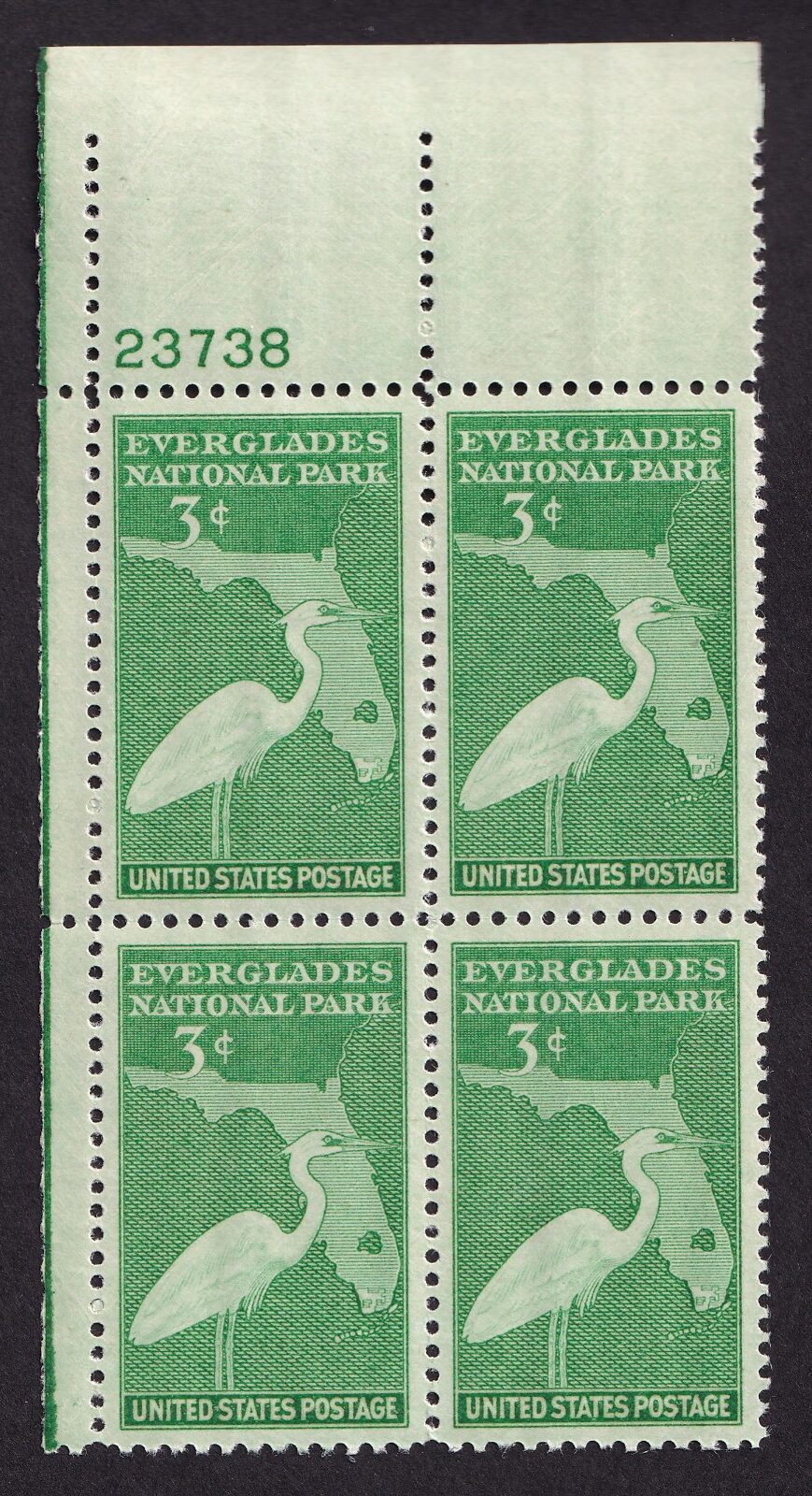 Scott #952 Everglades Florida Plate Block of 4 Stamps - MNH P#23738 UL #2