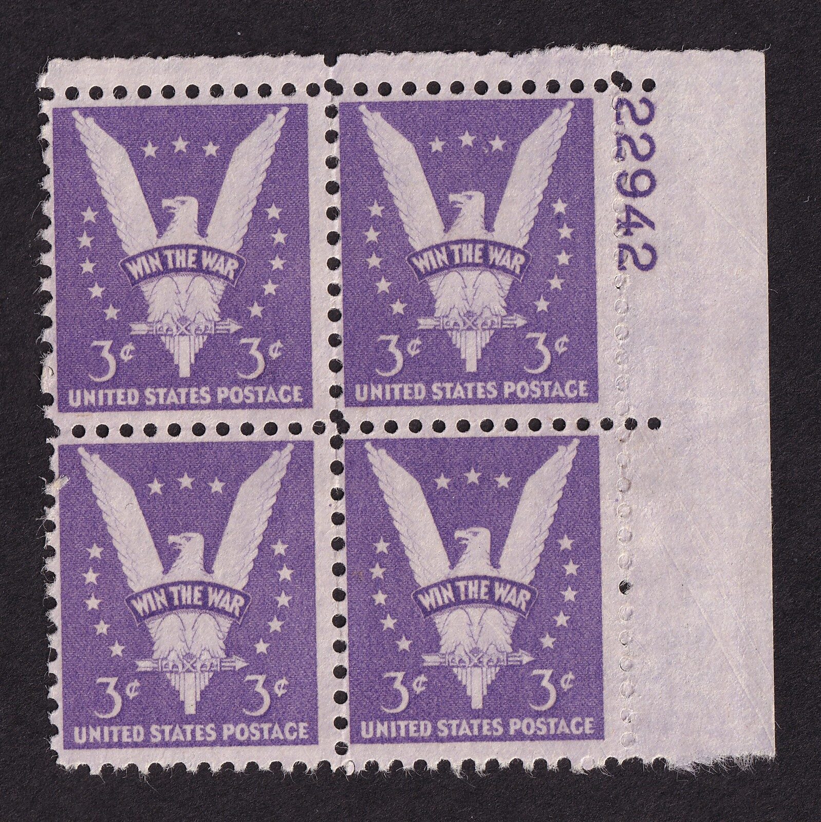 Scott #905 Win the War Plate Block of 4 Stamps - MNH P#22942 UR