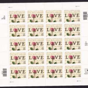 Scott #3499 Abigail Adams Love Letter Rose Sheet of 20 55¢ Stamps - MNH P#B1111