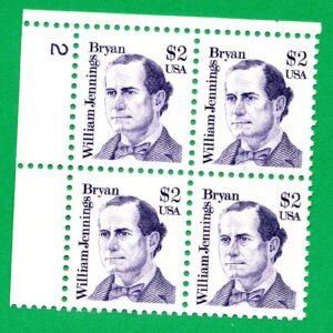 Scott #2195 William Jennings Bryan Plate Block of 4 Stamps - MNH P#2 UL