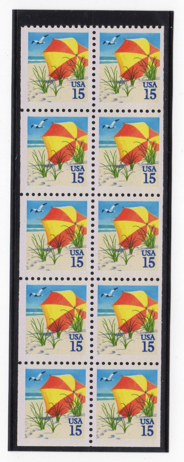 Scott #2443a 15¢ Beach Umbrella Booklet Pane of 10 Stamps - MNH in unused mount