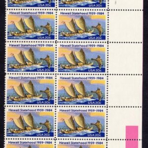 Scott #2080 Hawaii Plate Block of 20 Stamps - MNH LR