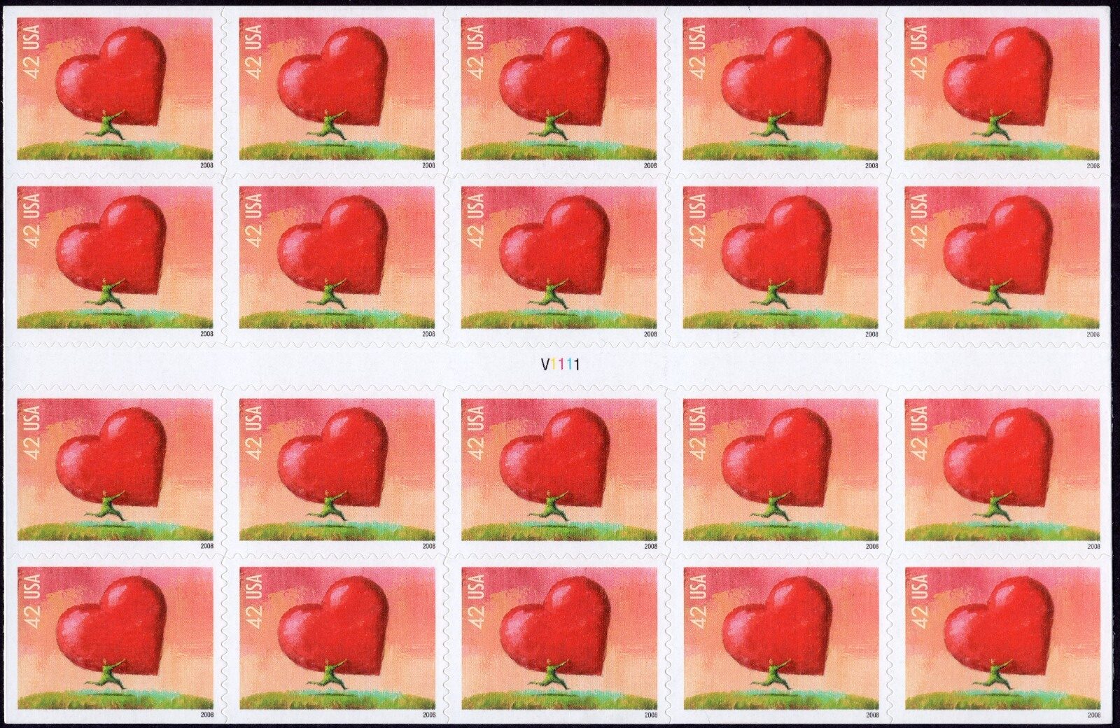 Scott #4270a 42¢ All Heart (Runner) Booklet of 20 Stamps - MNH