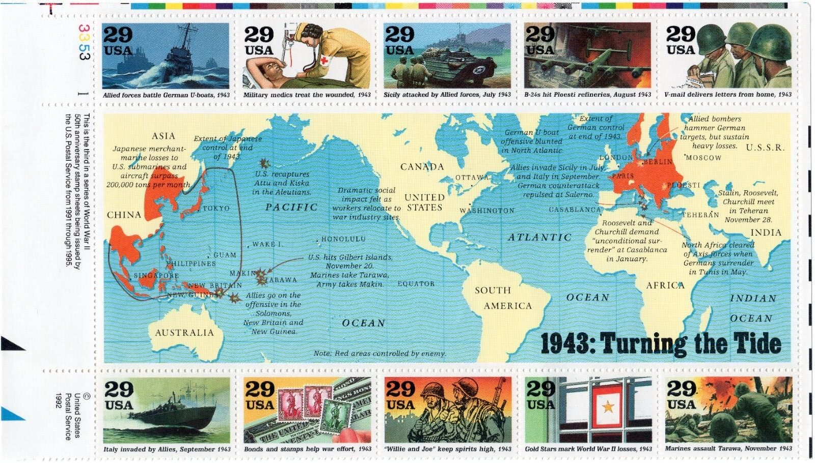 Scott #2765 WW2 1943: Turning the Tide Sheet of 10 Stamps - MNH