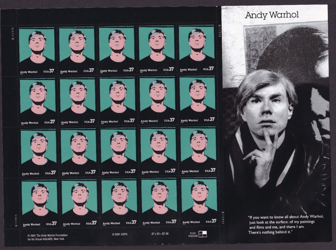 Scott #3652 Andy Warhol Full Sheet of 20 Stamps- MNH