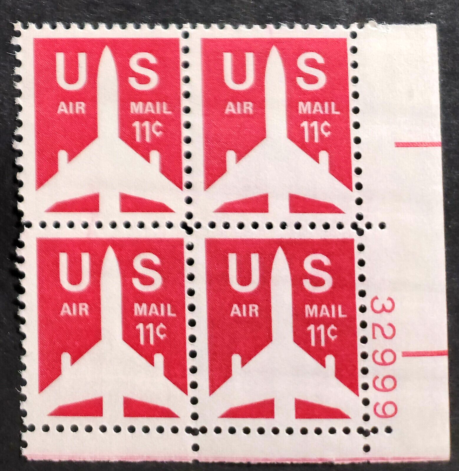 Scott #c78 Silhouette of Jet Airliner Airmail Plate Block of 4 Stamps - MNH