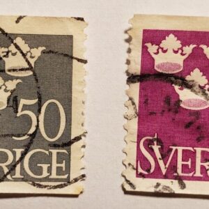 Stamp Europe Sweden 1952 Three Crowns 50o sc439 and 2k sc441