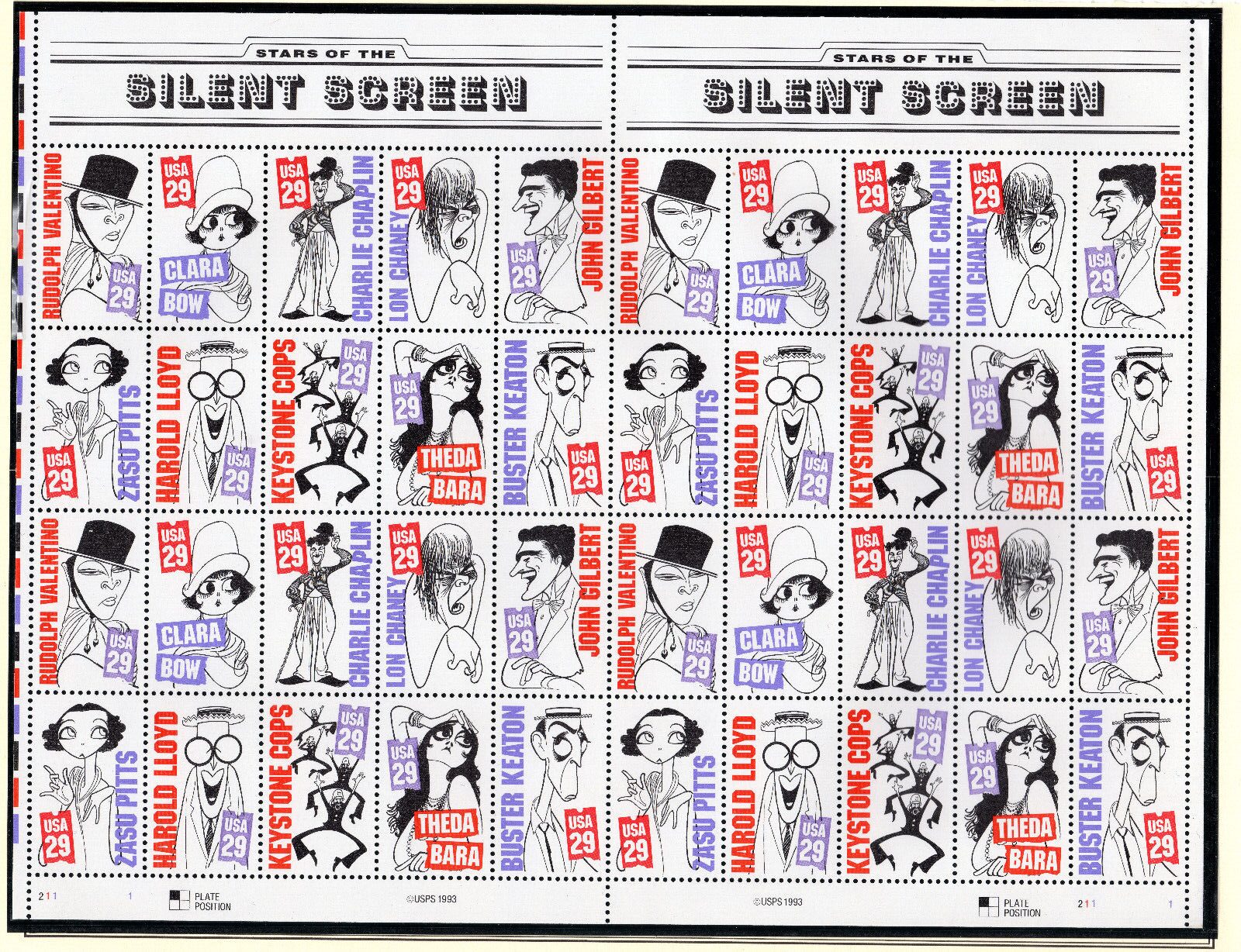 Scott #2828a Silent Screen (Comedians) Full Sheet of 40 Stamps - MNH