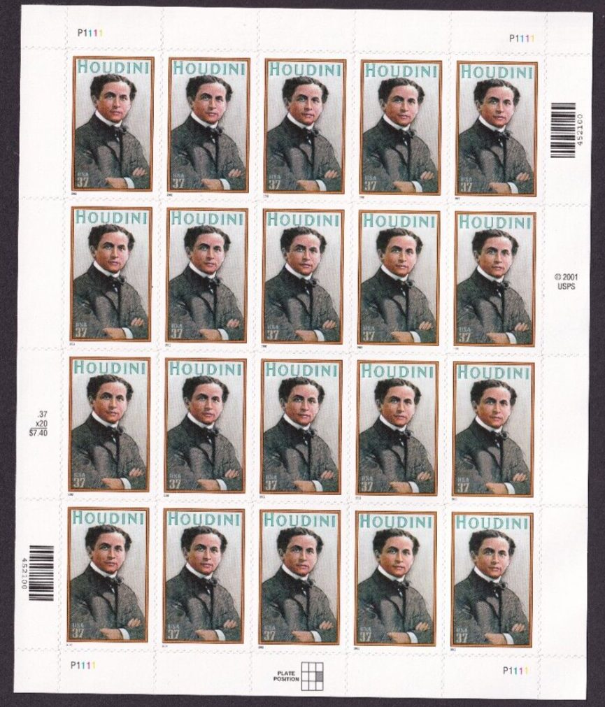 Scott #3651 Houdini Full Sheet of 20 Stamps- MNH P#P1111