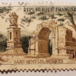 Stamp Europe France 1957 set of 2, Roman Ruins, St Remy & Evian-les-Bains