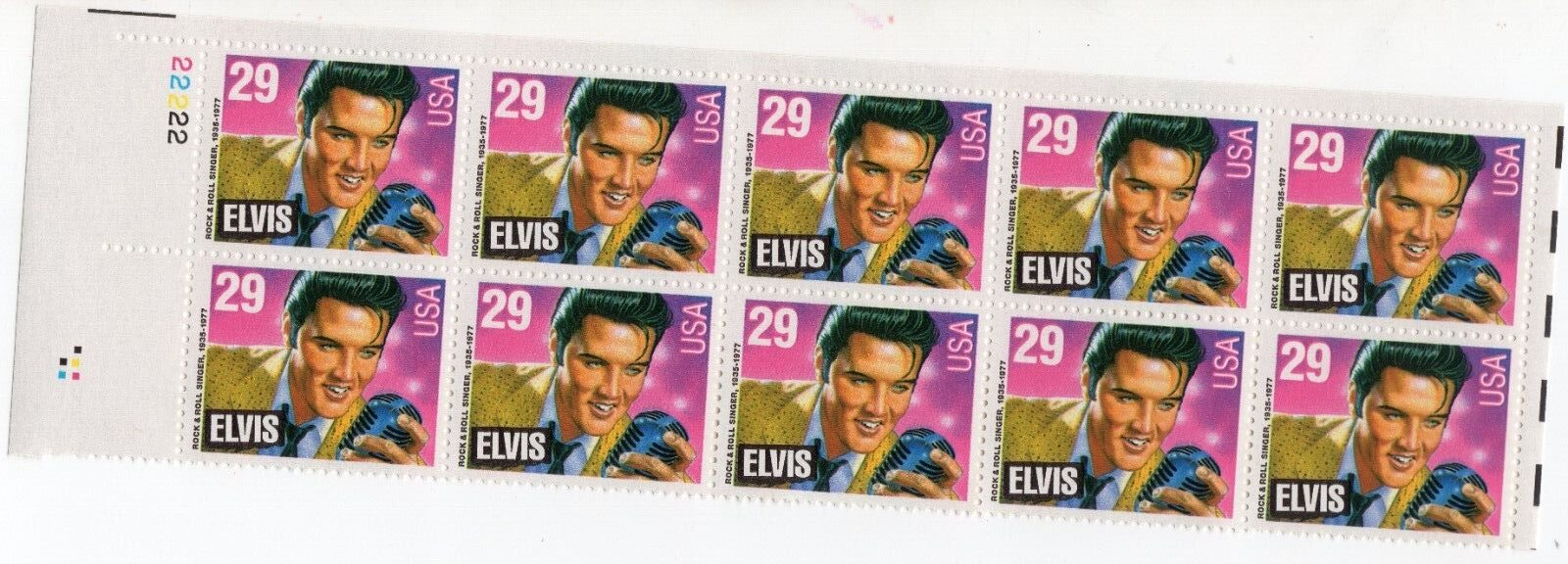 Scott #2721 Elvis Presley King of Rock & Roll Top Plate Block of 10 Stamps - MNH