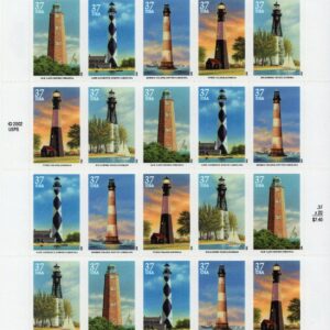 Scott #3787-3791b Southeastern Lighthouses Full Sheet of 20 Stamps - MNH