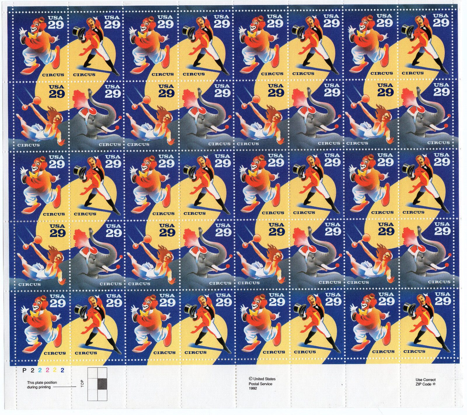 Scott #2753a (2750-53) Circus Events (Elephant) Full Sheet of 40 Stamps - MNH