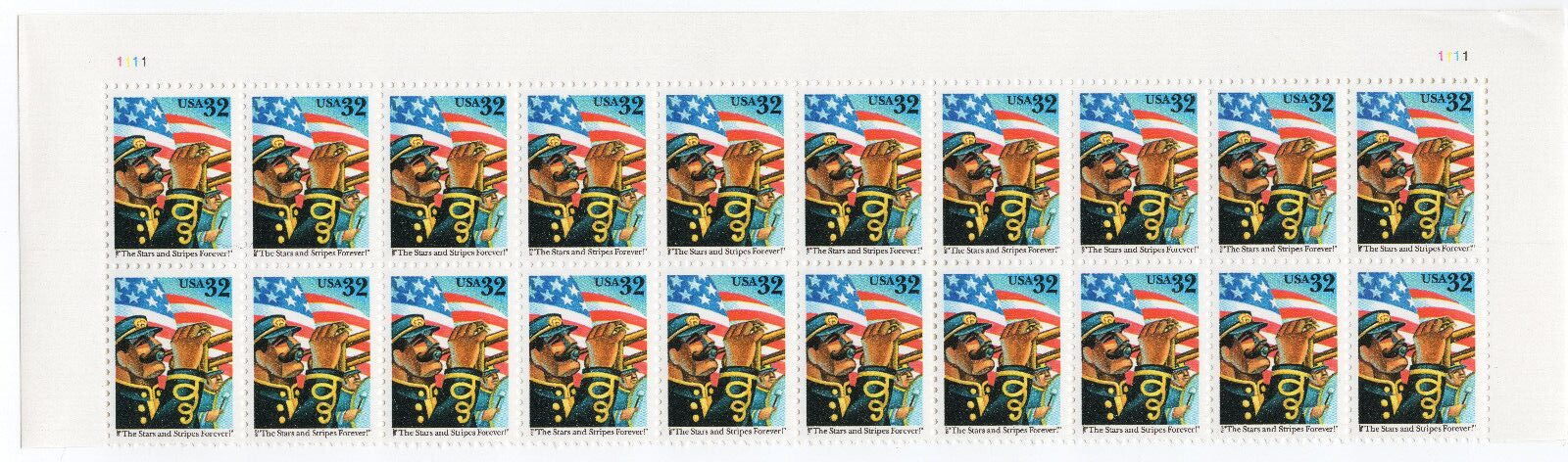 Scott #3153 The Stars And Stripes Plate Block of 20 Flag Stamps - MNH Top
