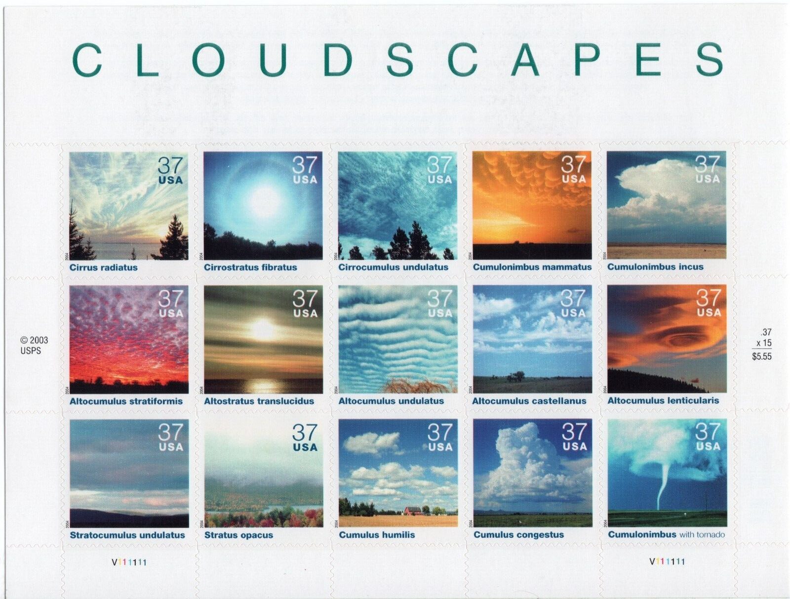 Scott #3878 Cloudscapes Sheet of 15 Stamps - MNH